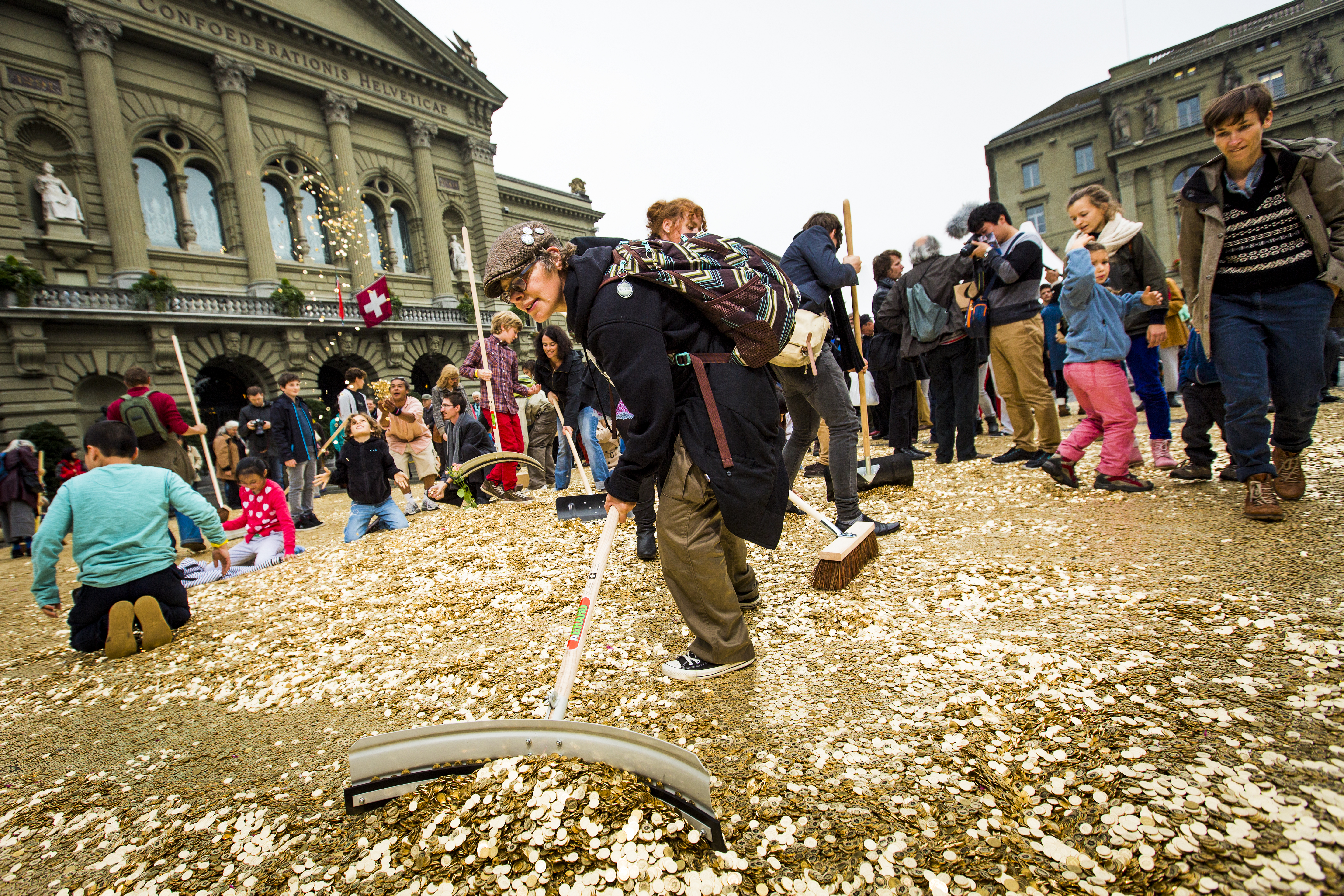 Aktion der Grundeinkommens-Initiative in der Schweiz