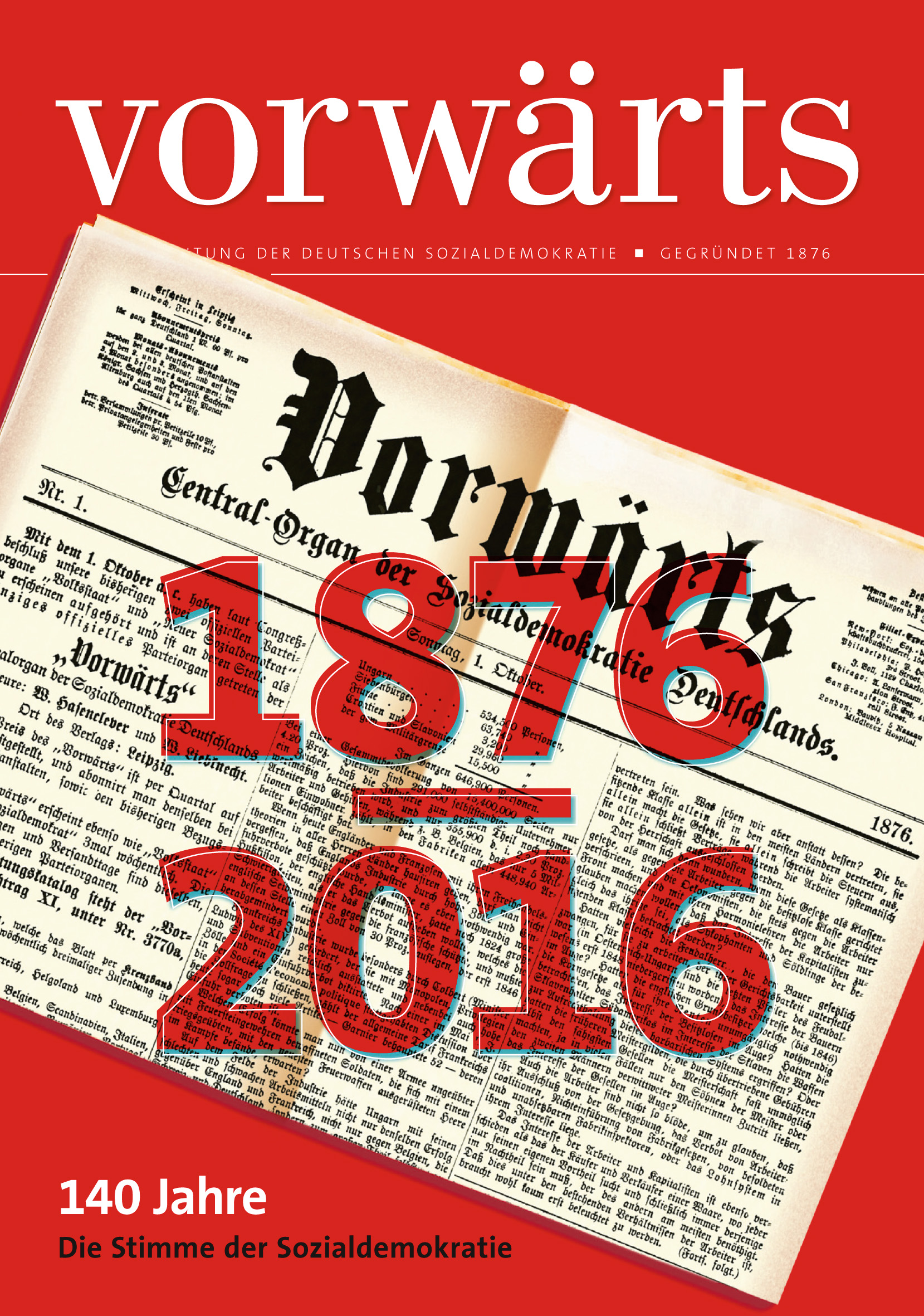 Titelseite vorwärts-Sonderausgabe zum 140-jährigen Jubiläum