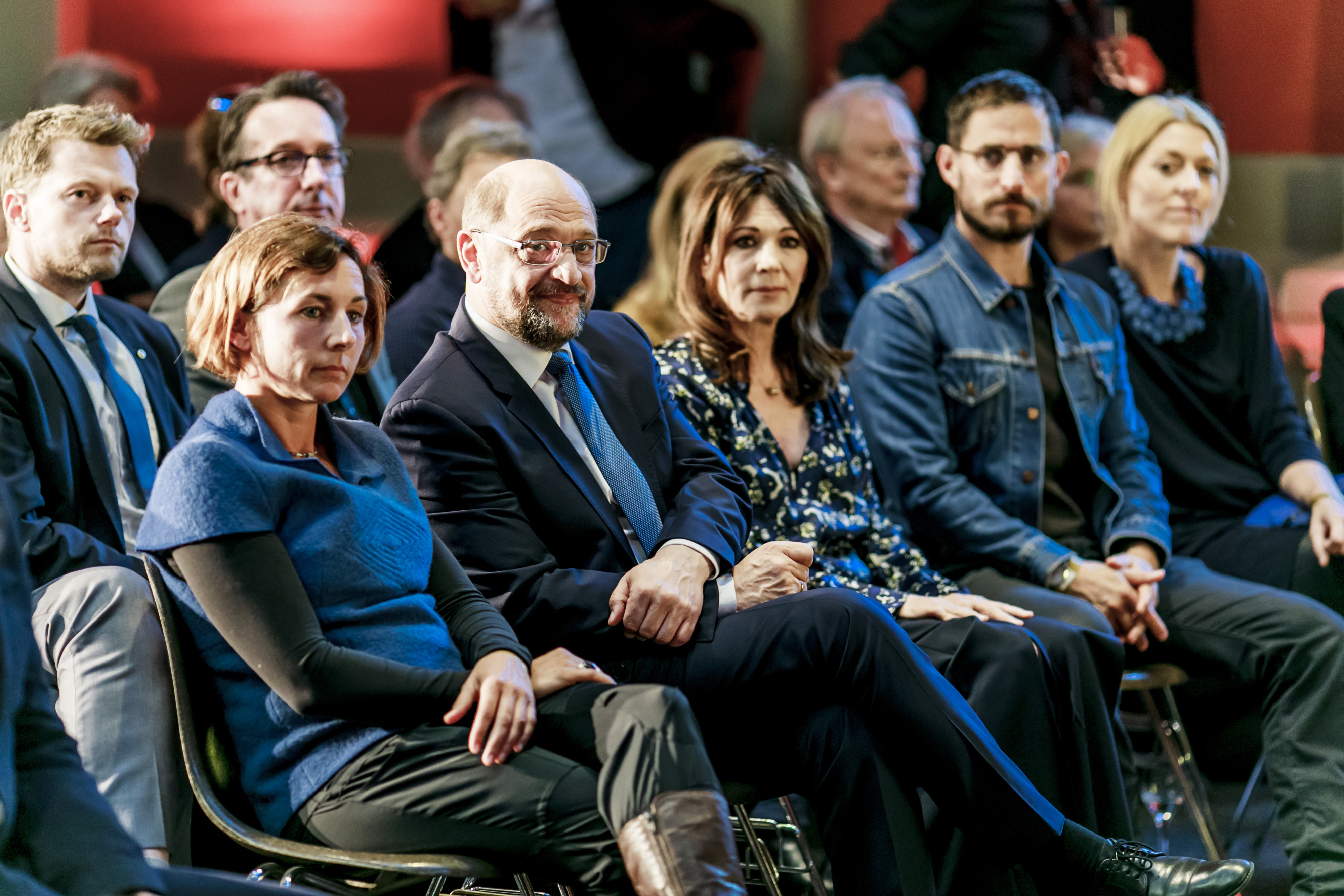 Kulturmpfang 2017: Martin Schulz mit Schriftstellerin Juli Zeh und Iris Berben