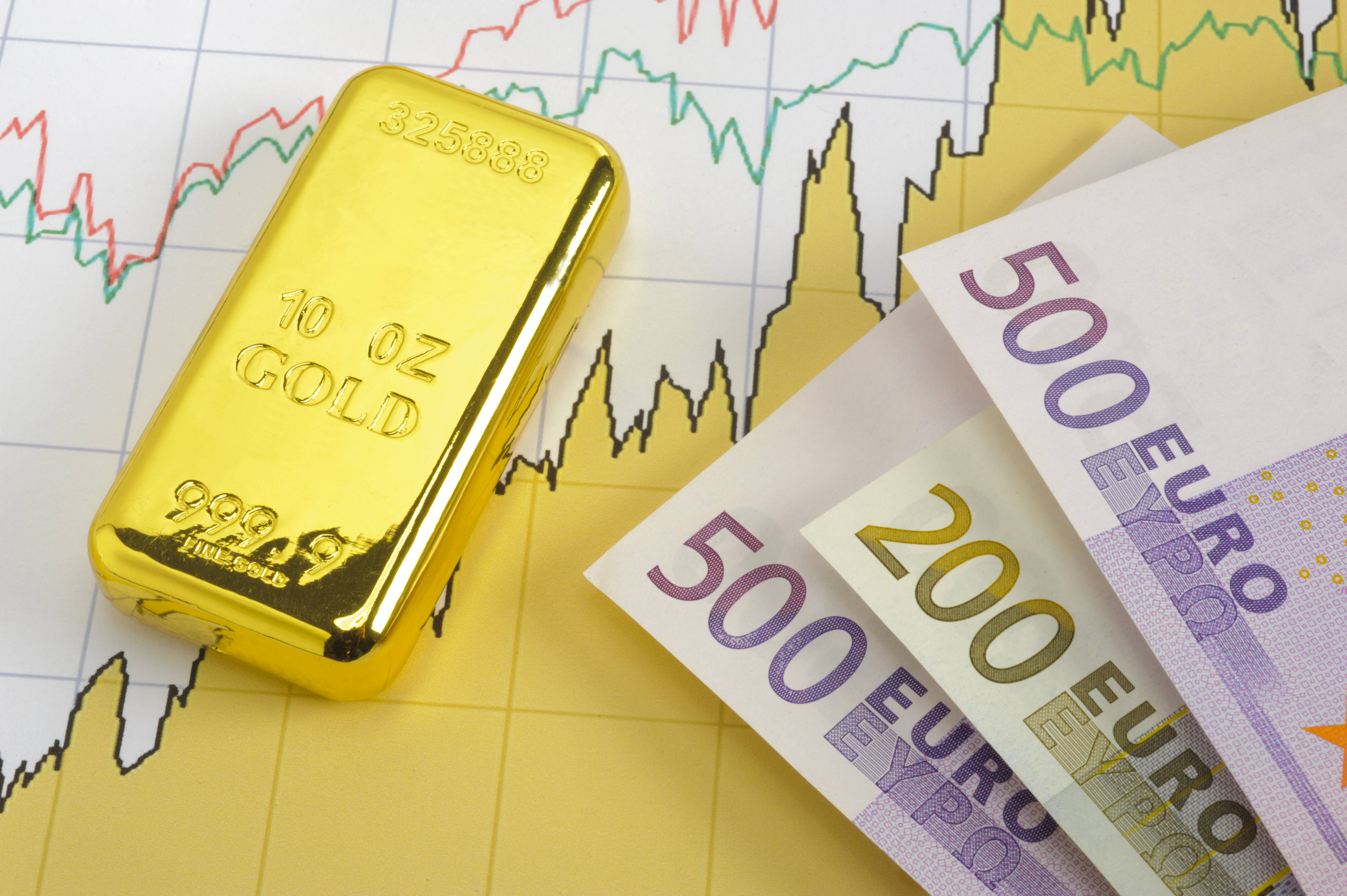 Goldbarren und Gelscheine