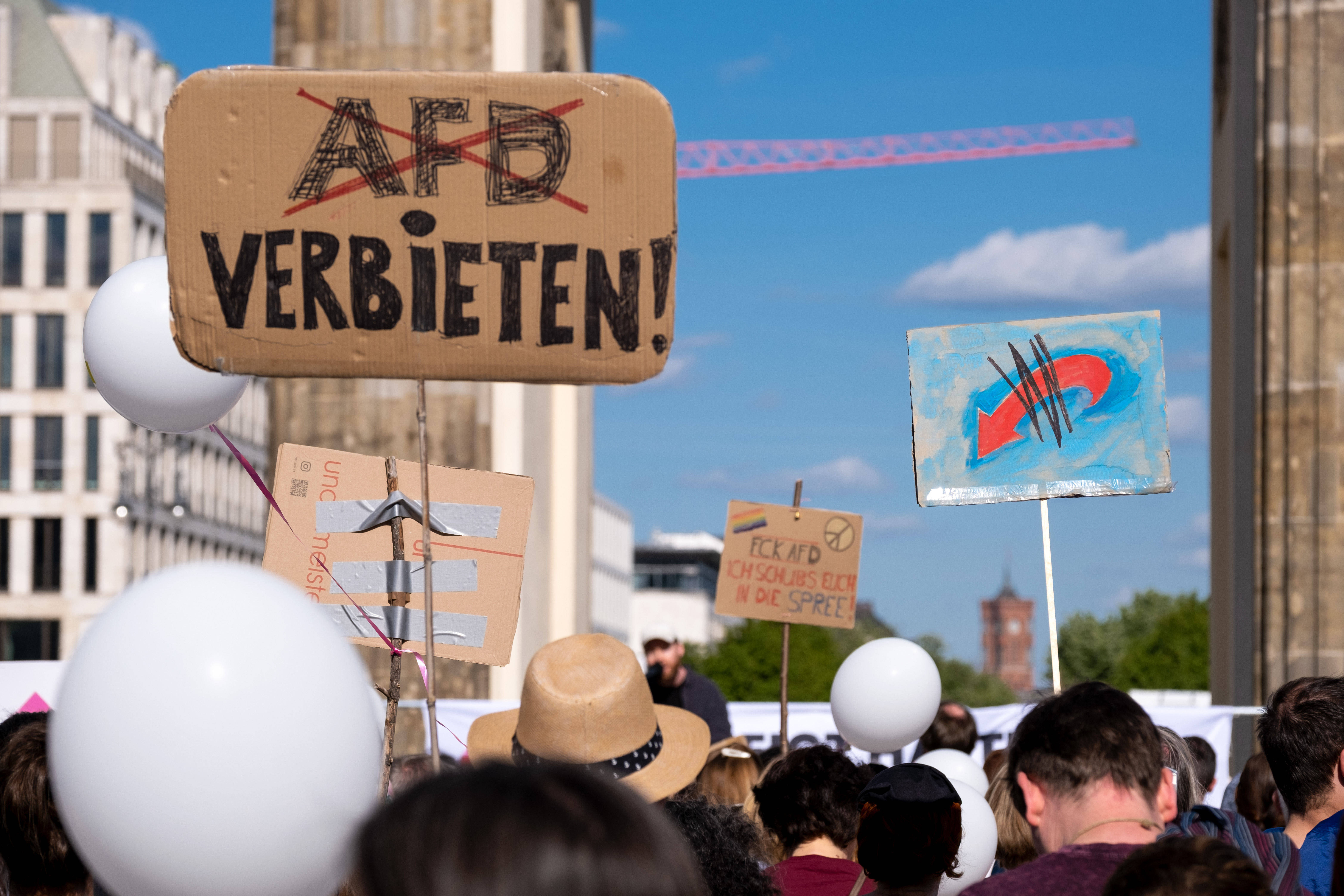 Demonstrierende in Berlin fordern ein Verbot der AfD