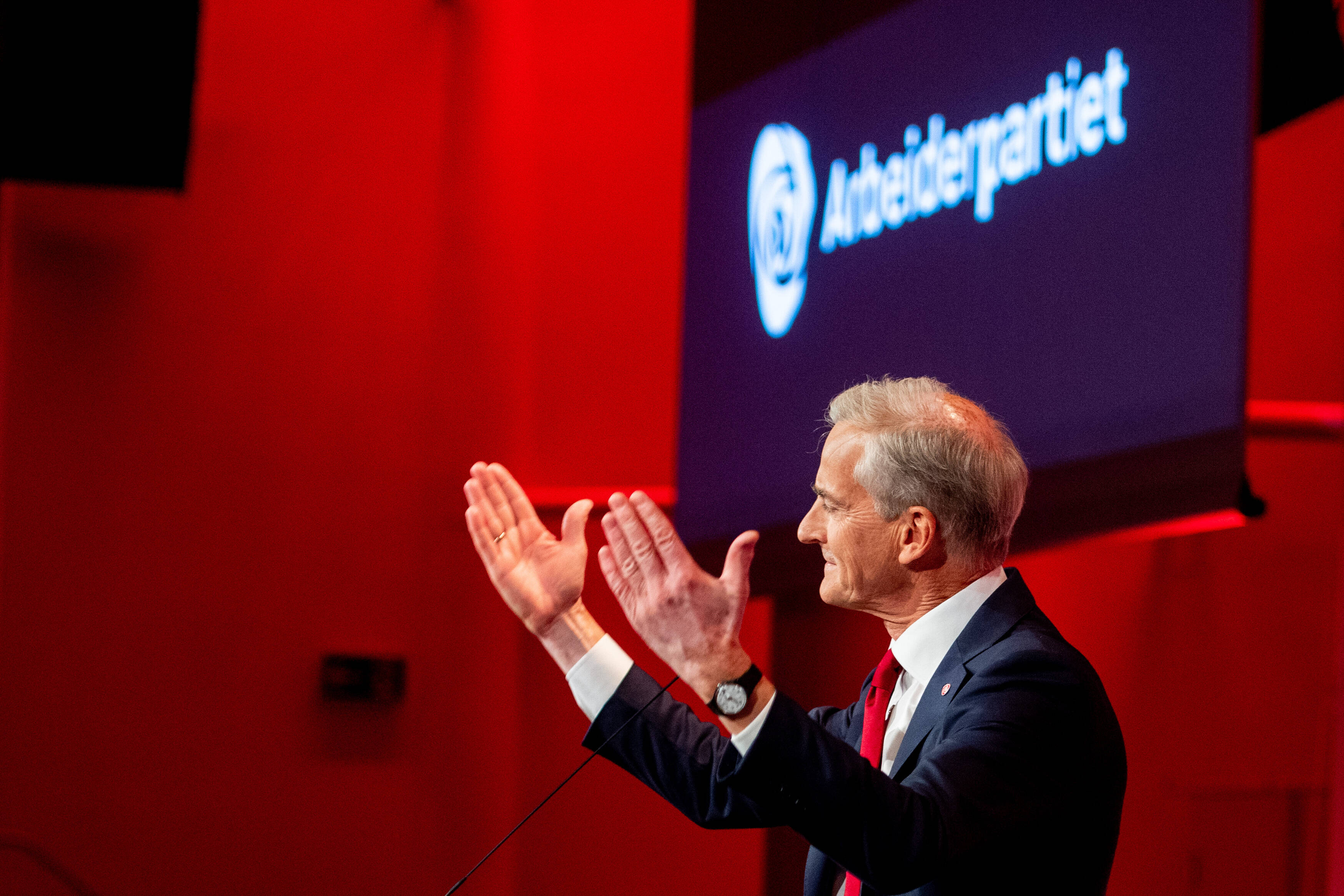 Jonas Gahr Støre auf der Wahlparty seiner Arbeiterpartei in Norwegen