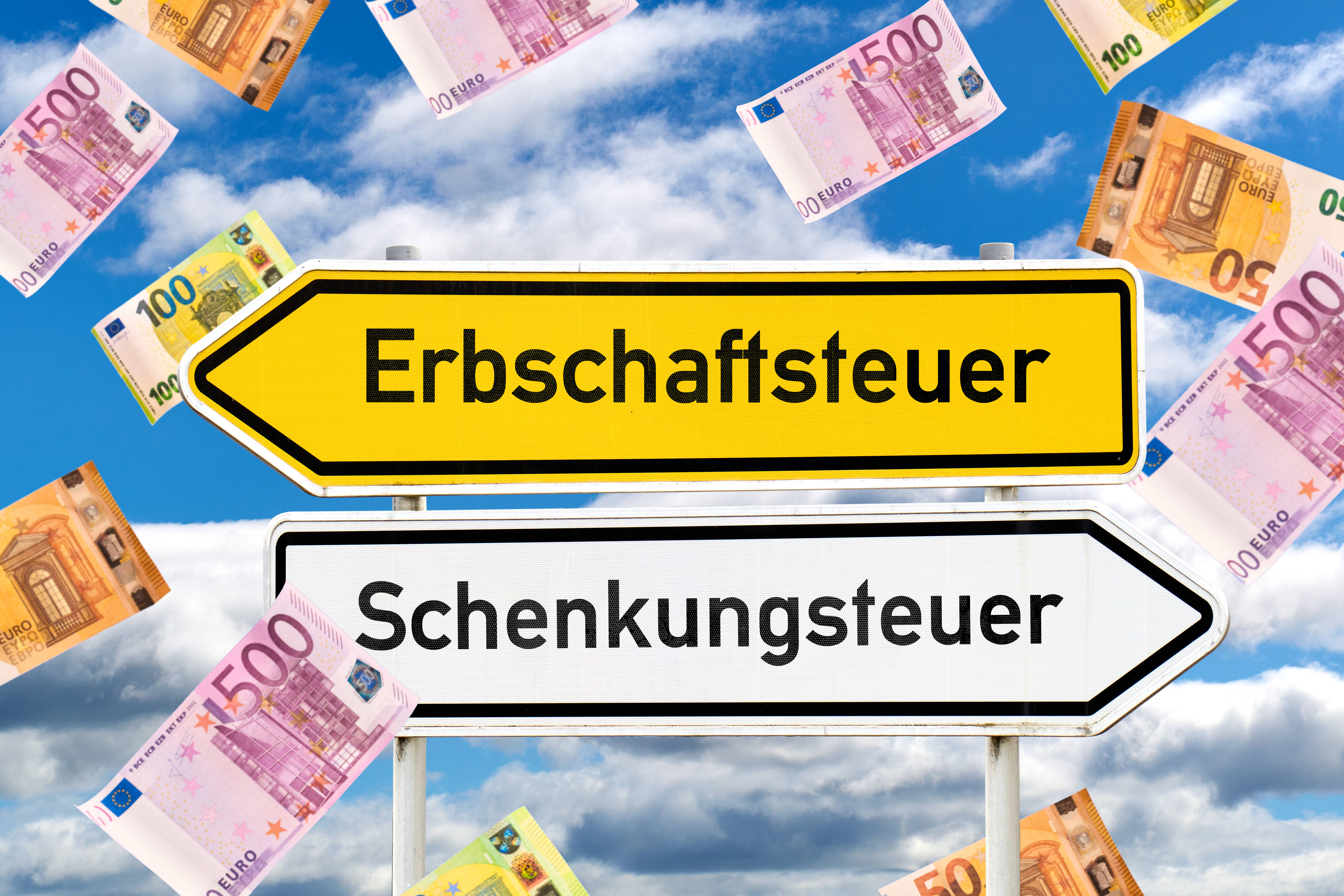 Zeichen mit Aufschrift Erbschaftsteuer
