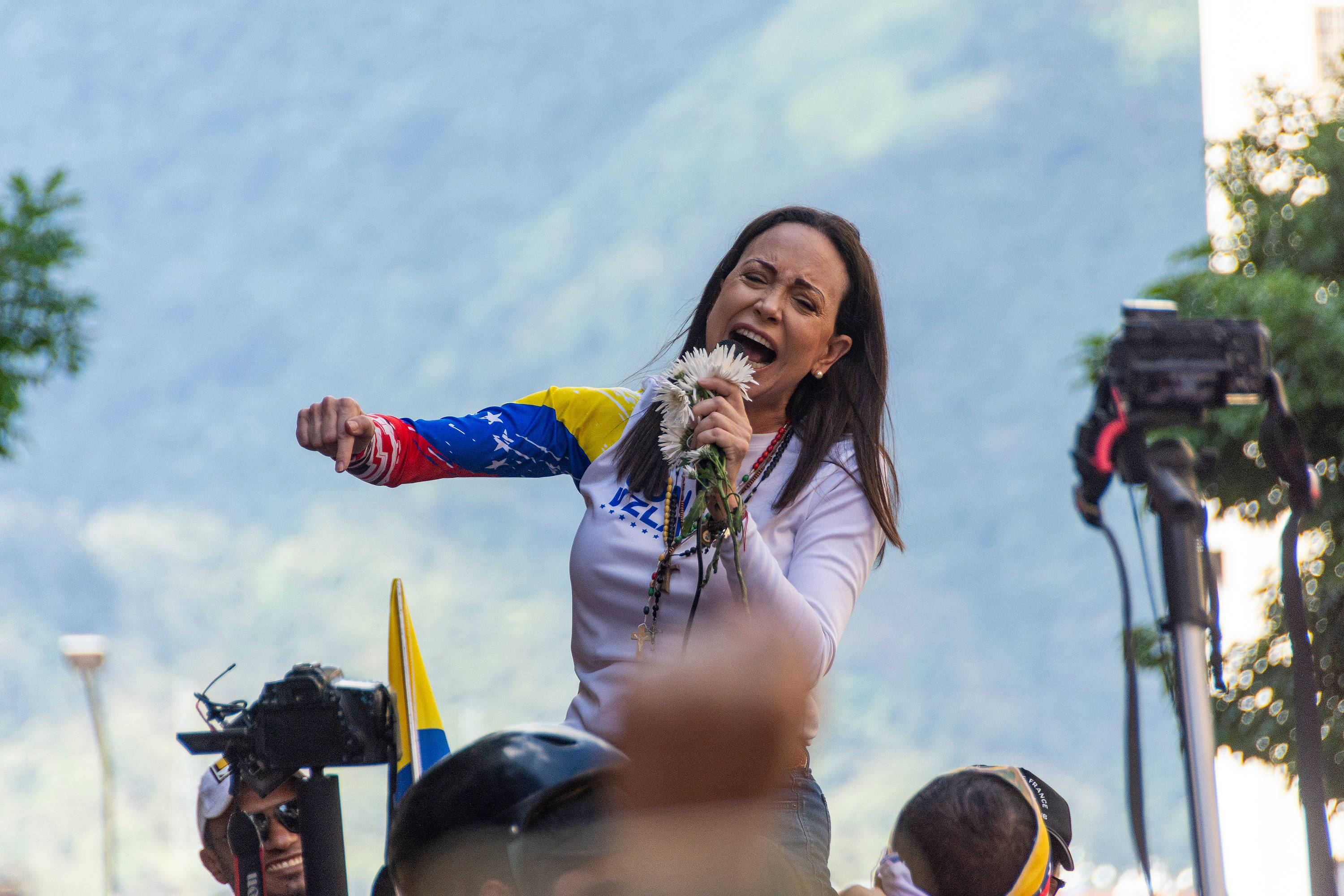 María Corina Machado bei einer Demonstration.