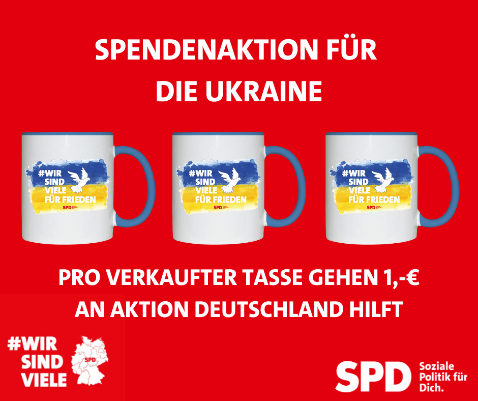Ein Euro pro Tasse geht in die Ukraine: Das Ortsvereinsnetzwerk Wir sind viele hat eine Friedenstasse aufgelegt.