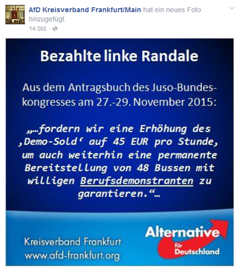 AfD-Post zur „Bezahlten linken Randale“