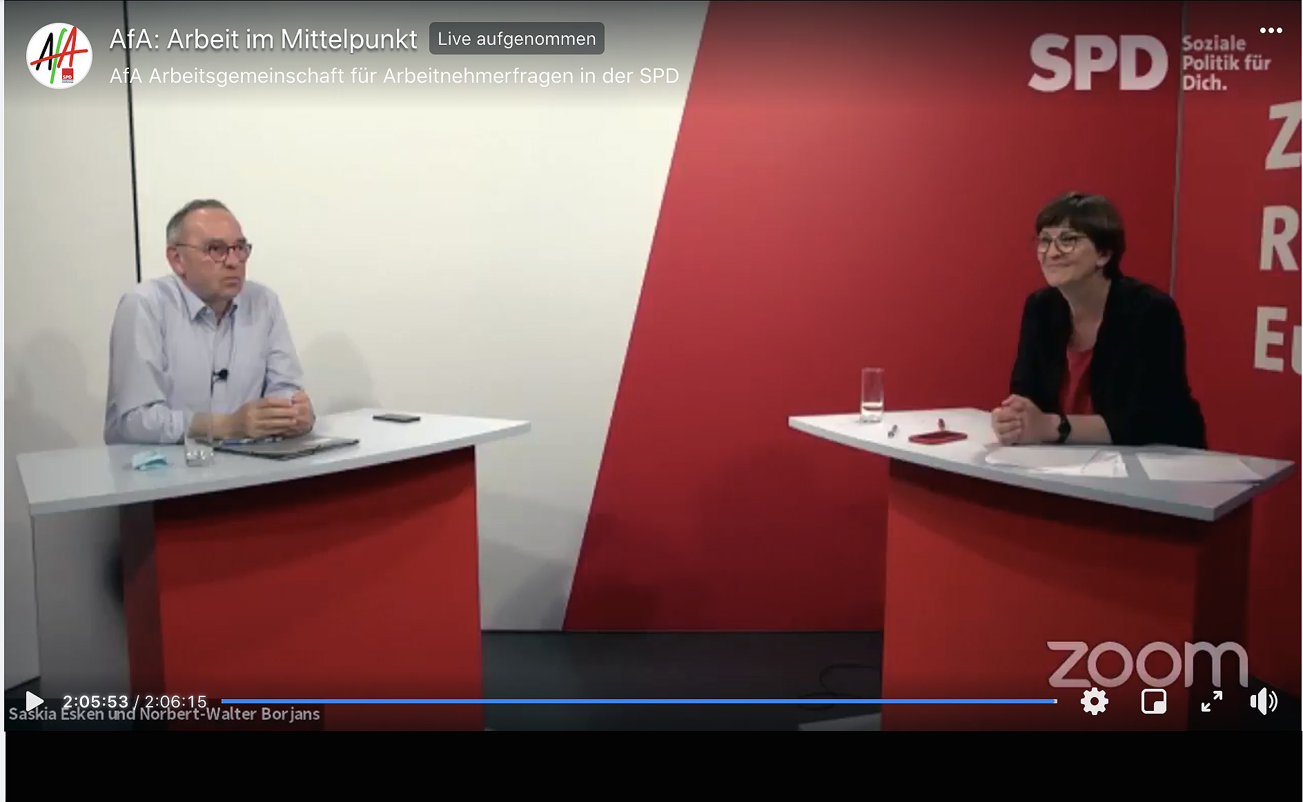 „Ihr müsst unserer Botschaften weitererzählen.“ Die SPD-Vorsitzenden Saskia Esken und Norbert Walter-Borjans sprechen mit den Mitgliedern aller Arbeitsgemeinschaften über das Programm für die Bundestagswahl.