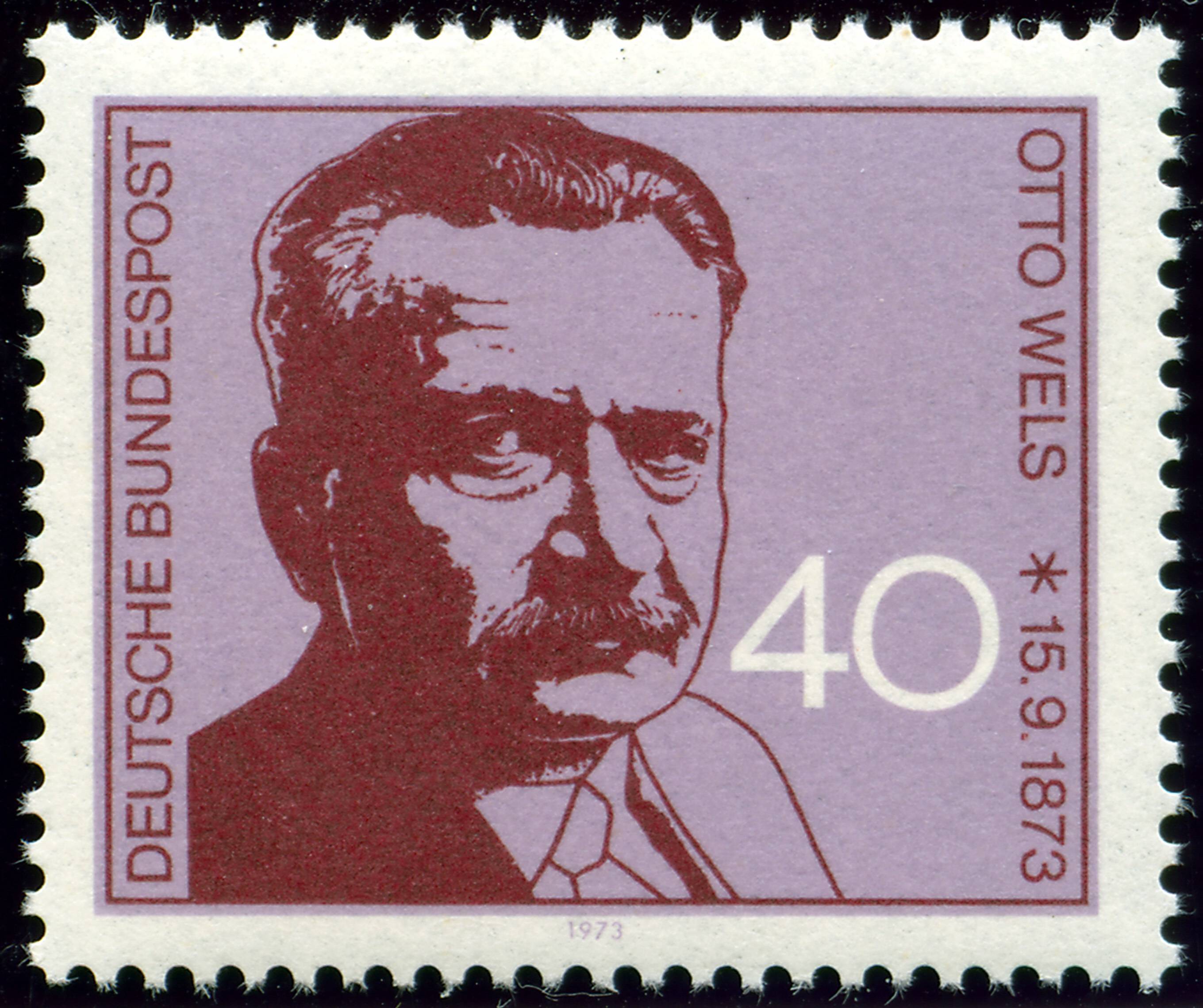 Schon 1973 erinnert eine Briefmarke an Otto Wels. Anlass war dessen 100. Geburtstag.