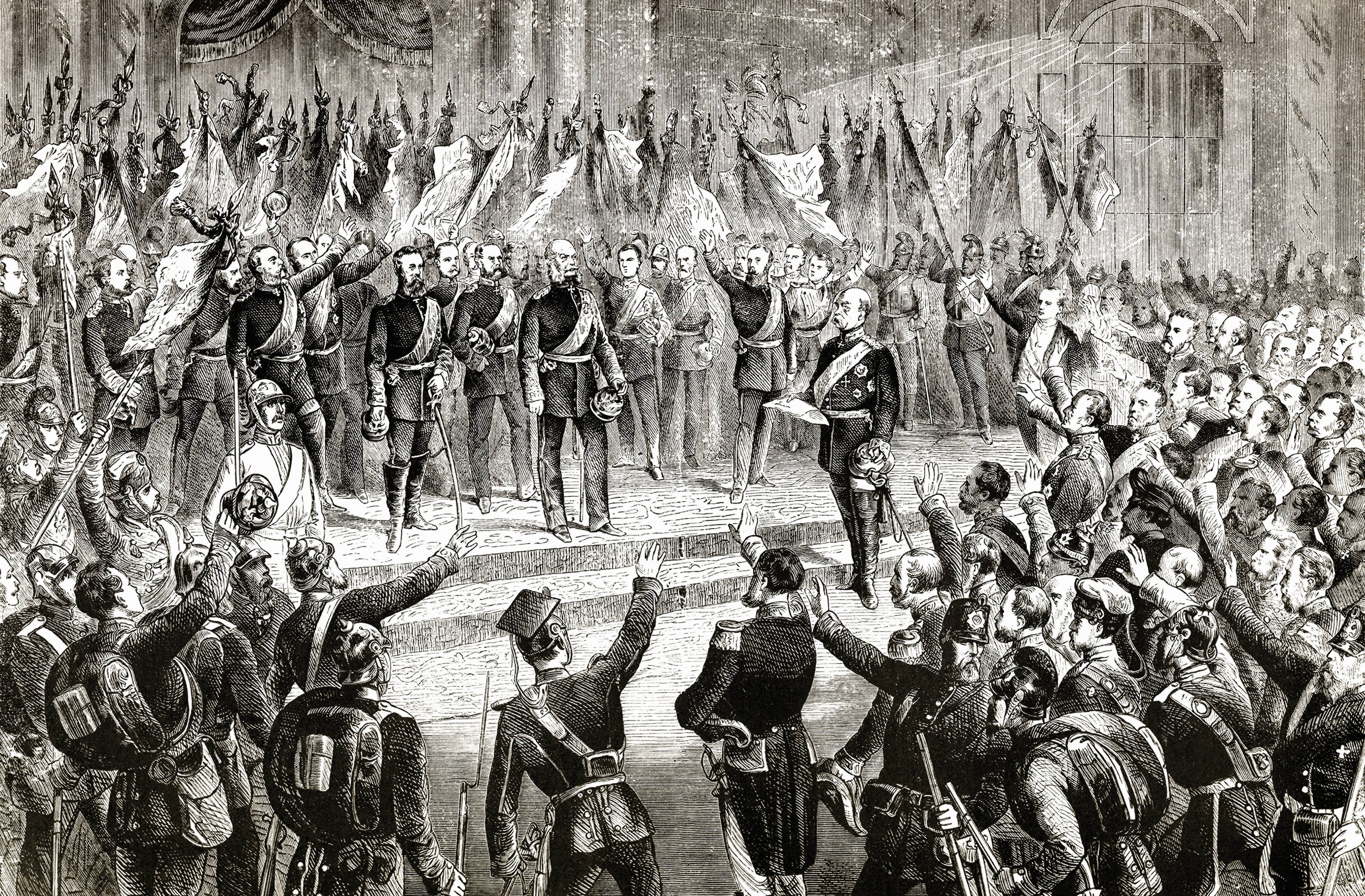 Gründung des Deutschen Reichs am 18. Januar 1871 im Spiegelsaal von Schloss Versailles: Viele Sozialdemokrat*innen saßen zu diesem Zeitpunkt im Gefängnis.