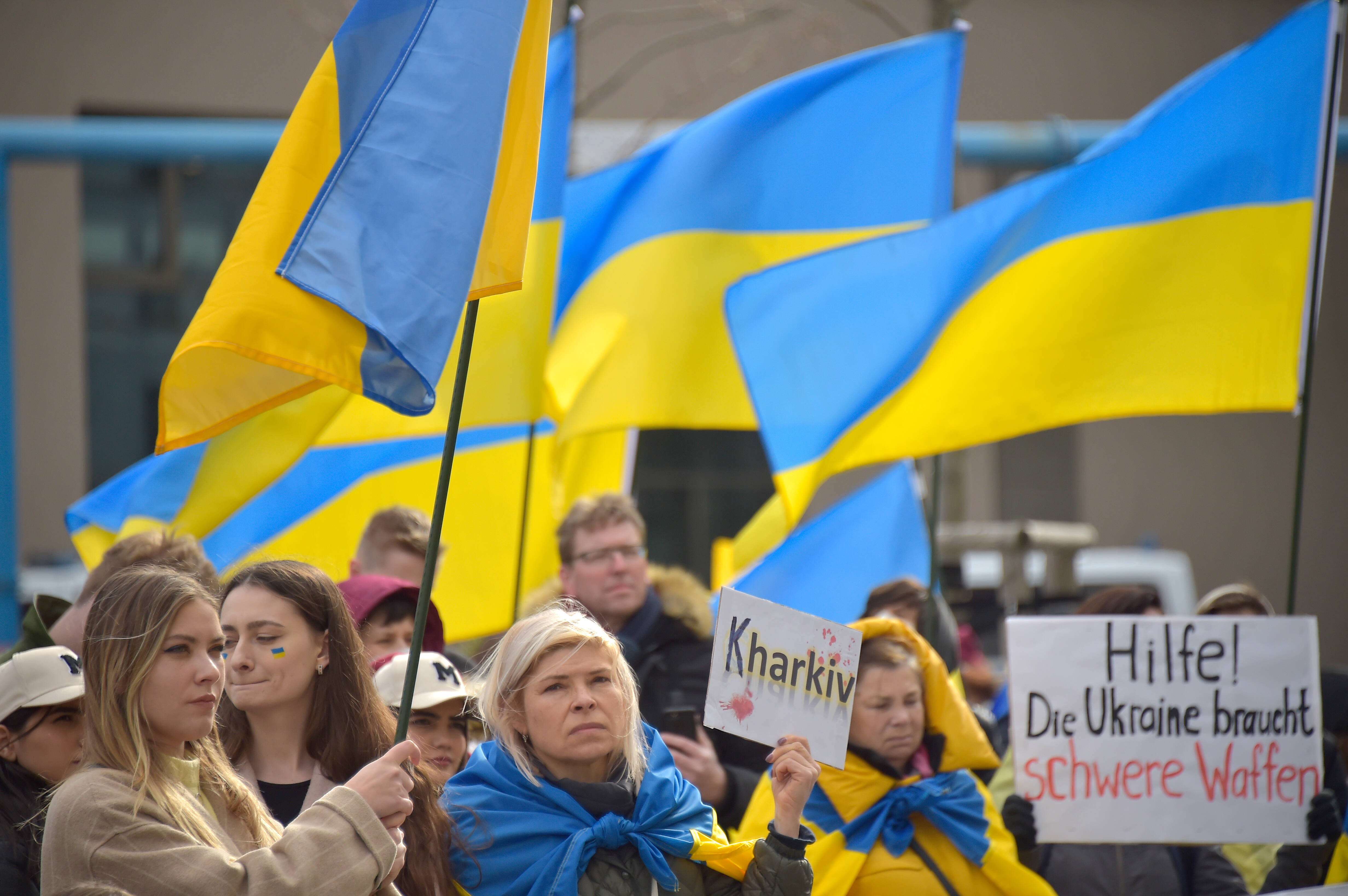 Protest gegen den russischen Angriffskrieg in der Ukraine in Dresden.