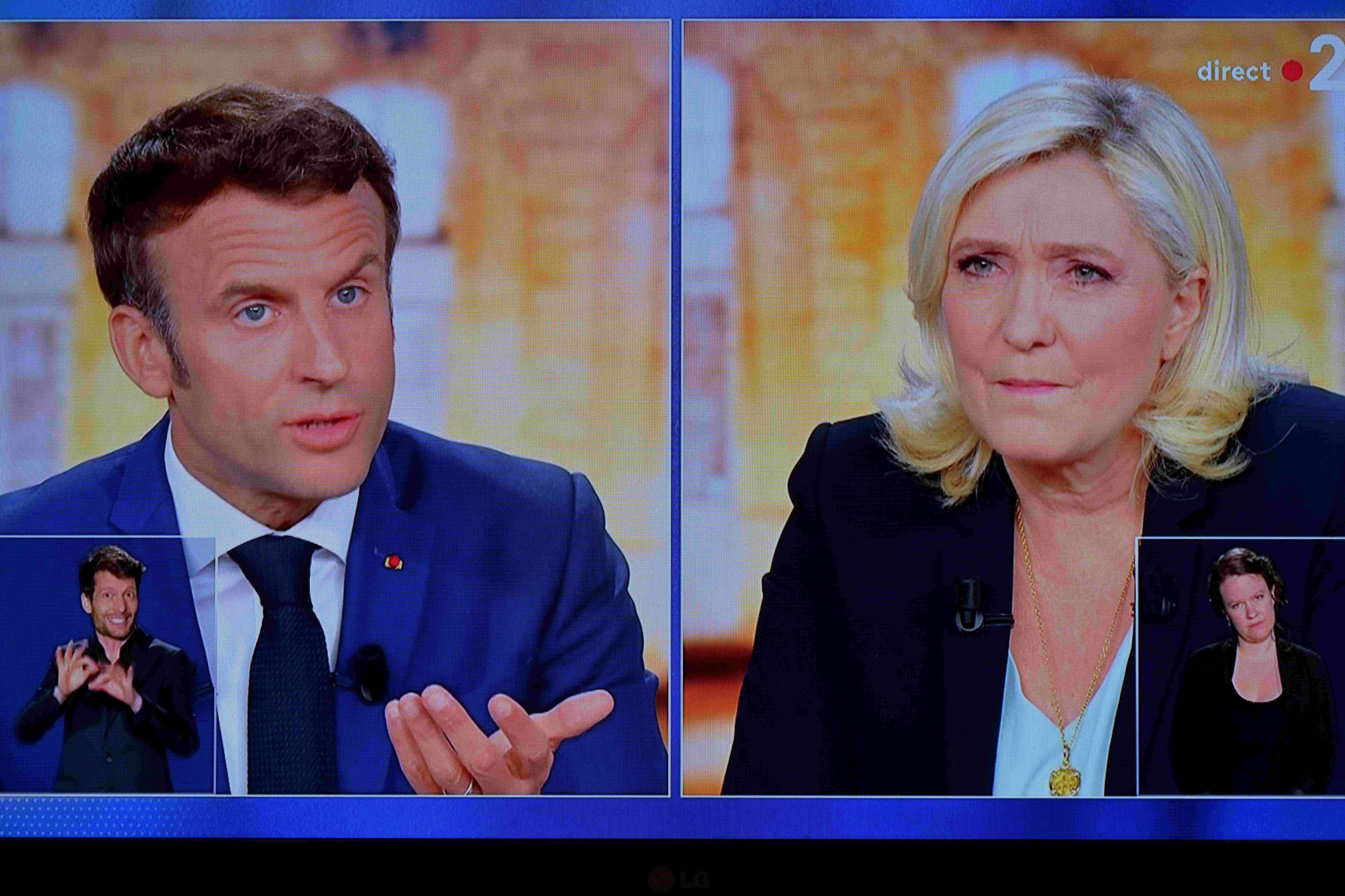 Einziges TV-Duell vor der Wahl: Hier traf Präsident Emmanuel Macron am 20. April 2022 auf seine Herausforderin Marine Le Pen.