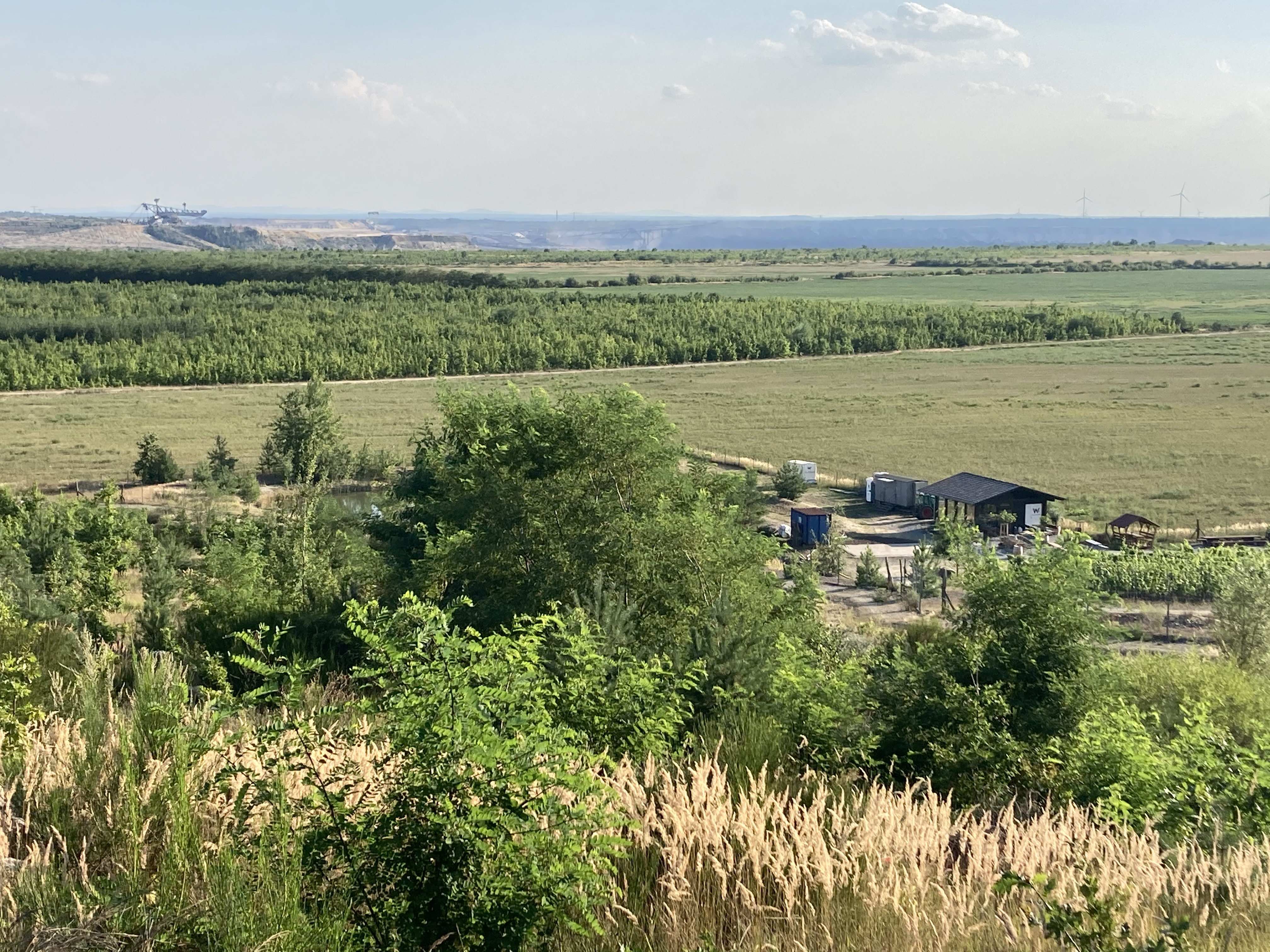 es braucht ein neues Selbstbewusstsein: Blick vom Wolkenberg über den Tagebau Welzow Süd mit Windrädern in der Lausitz