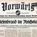 Schlagzeile des Vorwärts am 28. Februar 1933: Wenige Stunden später wird die Redaktion in Berlin von der Polizei besetzt.