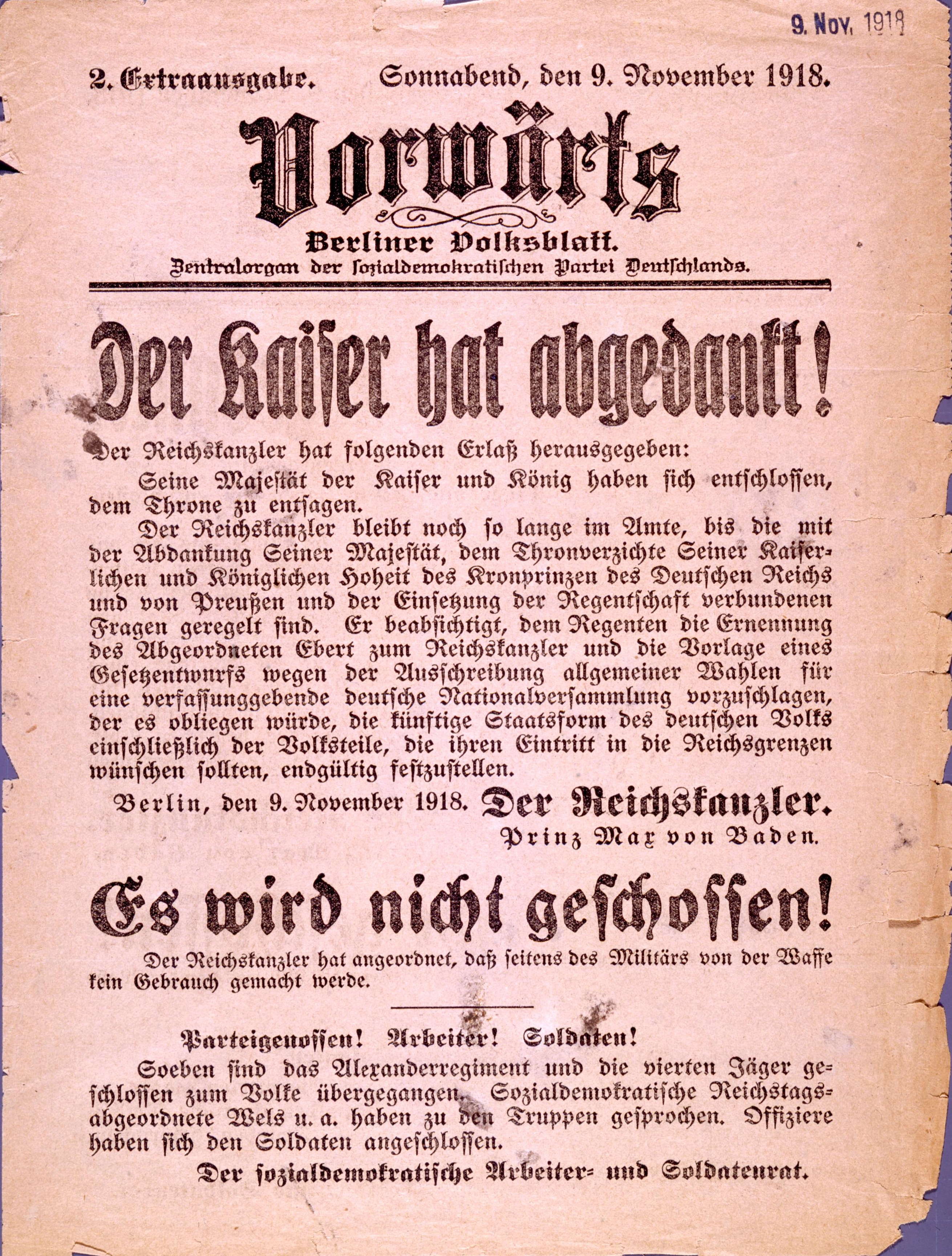 vorwärts Extraausgabe 9. November 1918